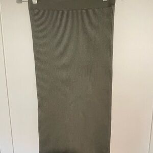 Olive Green Midi Ribbed Pencil Skirt